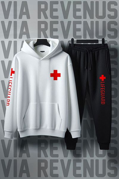 Vordevia Unisex Lifeguard Lifeguard Printed Soft Hooded Tracksuit Set - Wide Fit