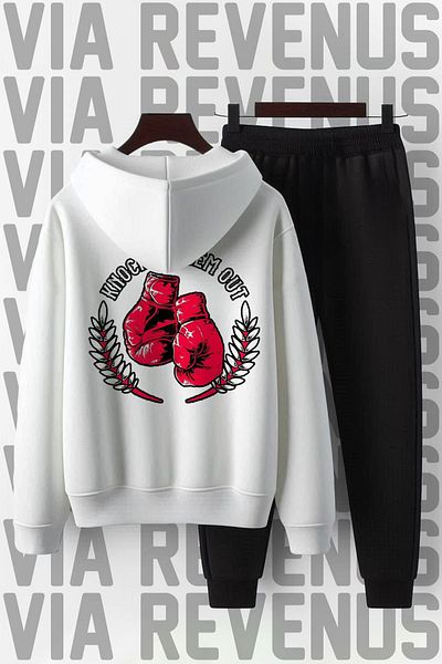 Vordevia Unisex Soft Hooded Tracksuit Set - Knocked Them Out Printed, Wide Fit