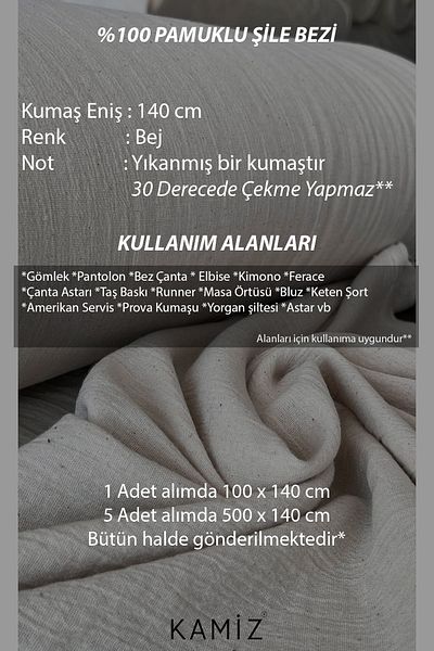 KAMİZ Shile Πανί Βιολογικό Ύφασμα-Βαμβάκι Shile Πανί Φυσικό