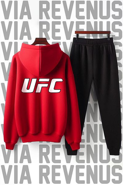 Vordevia Ufc Printed Unisex Soft Hooded Wide Fit Tracksuit Set