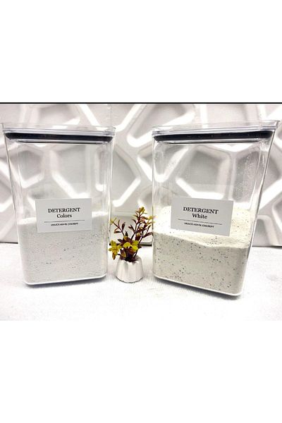 Lizzy White Detergent Holder Set of 2 - Colored Storage Box with Scale Label