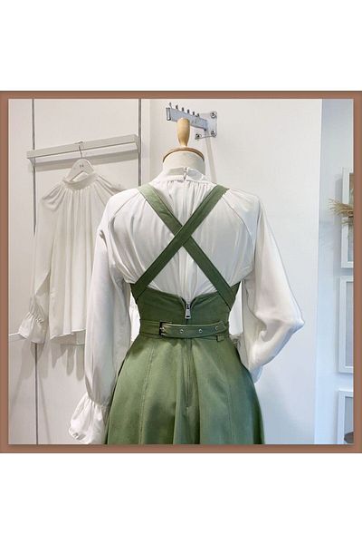 Faya Boutique Γκαμπαρντίνα ύφασμα Χακί Πράσινο Ειδικός Σχεδιασμός Γιλέκο (Στενή εφαρμογή)