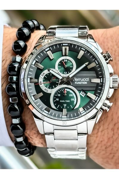 Ferrucci Men's Silver Color Functional Wristwatch - with Calendar and Bracelet