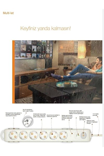 VİKO Akım Şok Korumalı 6 Lı Priz 1.5 METRE
