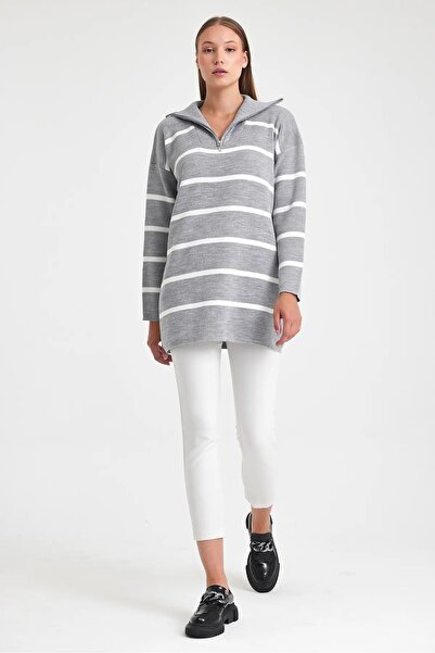 AYASOFYA OTANTIK Жіноча трикотажна туніка з сірим застібкою-блискавкою