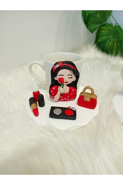 Süs Dükkanı Cup Model Makeup Supplies with Red and Girl Figure