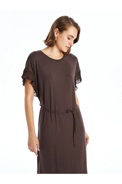 LC Waikiki Lcwaikiki Classic - Dark Brown Crew Neck Women's Dress