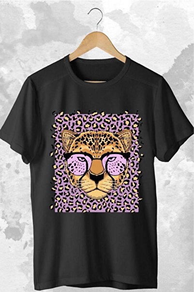 Massgai تي شيرت قطني كبير الحجم بنمط الفهد للجنسين - كم قصير