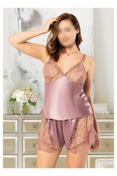 QKK Plus Size Dried Rose Satin Shorts Pajama Set - Q.k.k