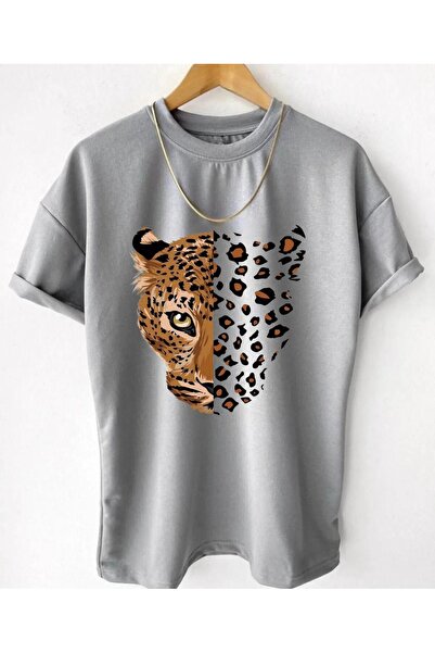 Massgai Leopard Print Unisek Oversize majica - kratkih rukava, KSNUMKS% pamuk