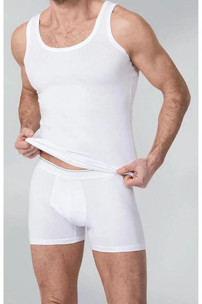 QKK Σετ ανδρικό φανελάκι και μπόξερ White Groom Dowry - Βαμβακερό και Lycra QU1O9K.K5A.