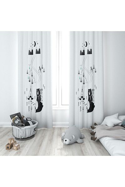 Lolla Adventurer Bear White Background Curtain 60
