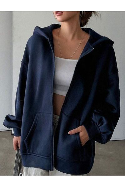 DEZZİİ Hanorac cardigan oversize cu fermoar Laci
