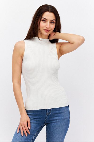 Esprit Women Mock Neck Sleeveless Textured Top, White