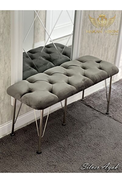 BY HAKAN AŞKIN Silver Metal Ayaklı 100 Cm Babyface Puf & Bench Koyu Füme 2024