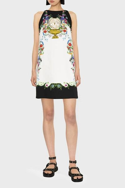 VERSACE JEANS COUTURE فستان قصير من القطن منقوش على شكل حرف A 74hao95p Es058l54 G03