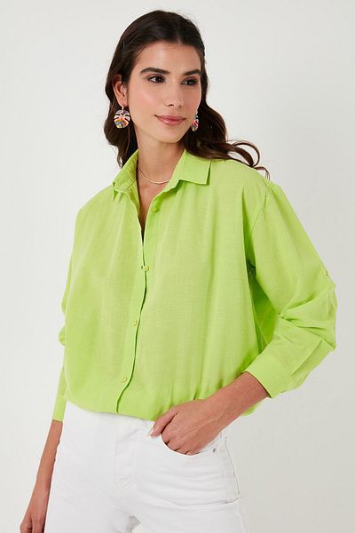 Lela Πουκάμισο με λινό look 100% βαμβακερό χαλαρωτικό πουκάμισο 51444624