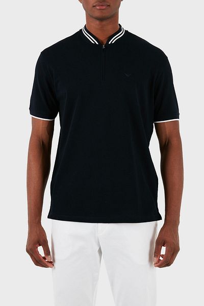 Emporio Armani 100% βαμβακερό μπλουζάκι με φερμουάρ με κανονική εφαρμογή Ανδρικό μπλουζάκι με λαιμόκοψη POLO 3D1FM7 1J
