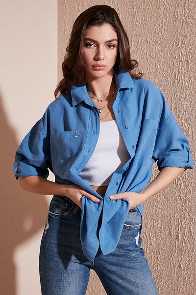 Lela Cotton And Linen Blended Double Pocket Foldable Sleeve Regular Fit Shirt Shirt 514393410