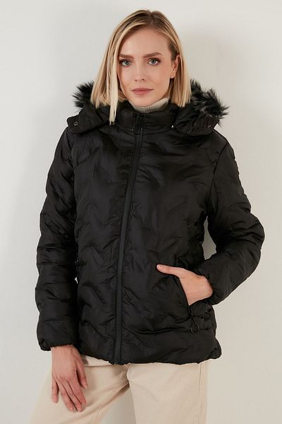 Lela Removable Hooded High Collar Coat with Faux Fur Collar Women's Coat 5760089