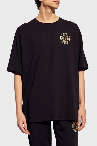 VERSACE JEANS COUTURE Tricou din bumbac cu decolteu relaxat pentru bărbați 76GAHT03 CJ00T G89