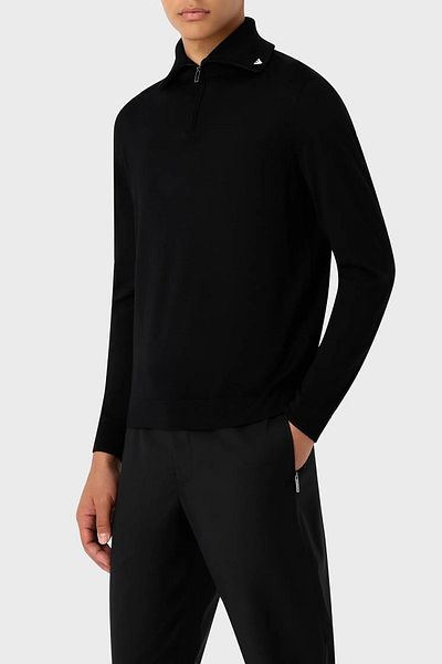 Emporio Armani Pure Wool Regular Fit Zippered High Collar Sweater Men's SWEATER 6R1MXF 1MNFZ F008