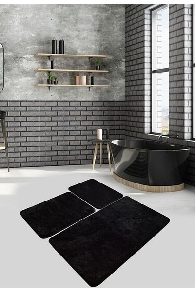 Chilai Home Set negru de 3 aer - covor de baie și covoraș acrilic