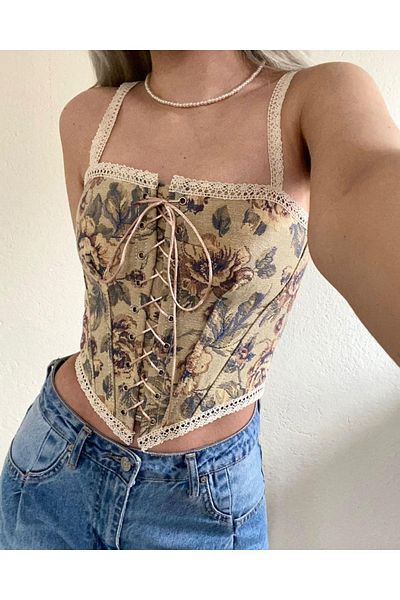 HERA BELLA Bustieră cu corset cu imprimeu floral vintage