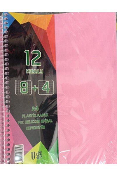 Umut U-deep A4 Büyük Boy 300 Yaprak Ayraçlı Spiralli Plastik Kapaklı 8 Kareli + 4 Çizgili Defter