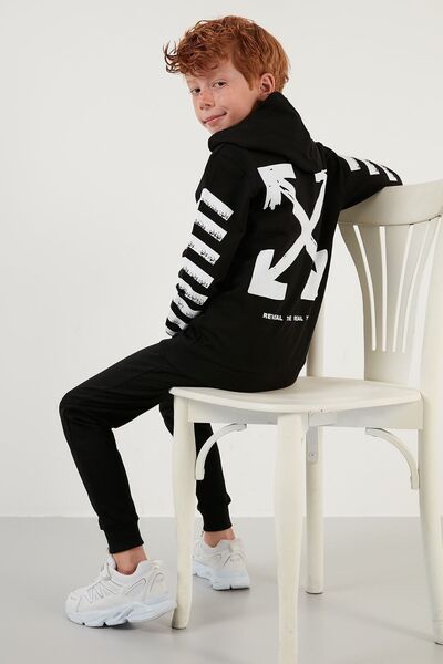 Lela Cotton Printed Hooded Boy Suit with Pockets 5922016