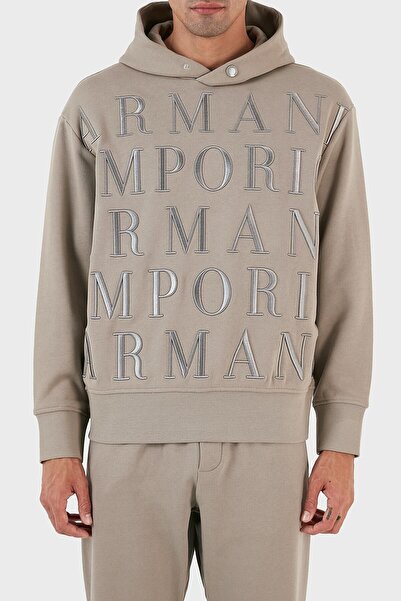 Emporio Armani All Logo Embossed 100% Cotton Hooded Regular Fit Sweat Men's S...