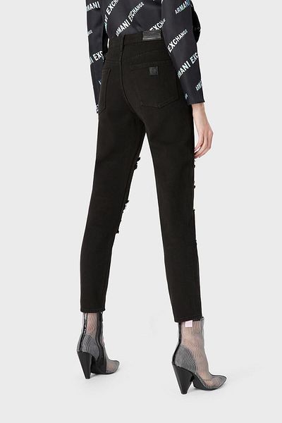 Armani Exchange بنطال جينز J51 قطن عالي الخصر بقصة ضيقة وممزق ومفصل 3RYJ51 Y1HRZ
