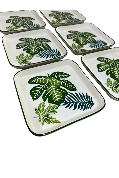 MTD SERAMİK 19 cm Tropical Leaf Patterned Cake Set - 6 Pieces