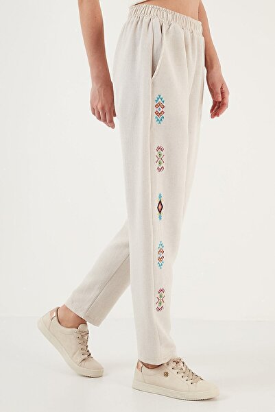Lela Bohemian Embroidered Linen And Cotton Blended Shalwar Trousers Trousers 5865050
