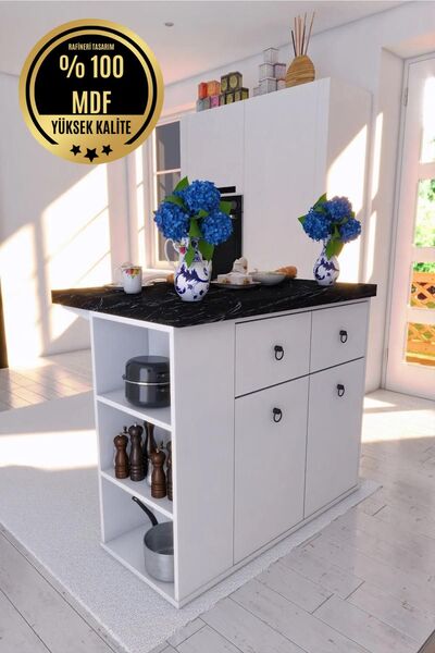 RAFİNERİ Mdf Adore Çok Amaçlı Mutfak Adası 2 Kapaklı Raflı Çekmeceli