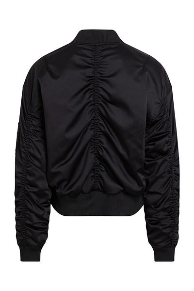 Calvin Klein Women's Brand Badge Logo Ribbed Collar Crop Cut Shiny Satin Black Coat Suitable for Daily Use