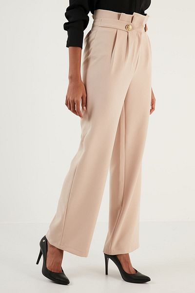 Lela High Waist Wide Leg Fabric Trousers Trousers 6476001