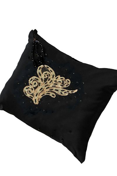 bb handmade collection Чанта Portfolio Clutch със специален дизайн, ръчно бродирана дантела, сатенена черна