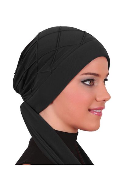 fidan bone Ribbed Binding Black Ready-made Hijab Hijab Bonnet