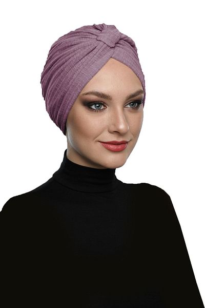 fidan bone Cotton Banded Cross Lined Dark Lilac Instant Turban Hijab Pool Cap
