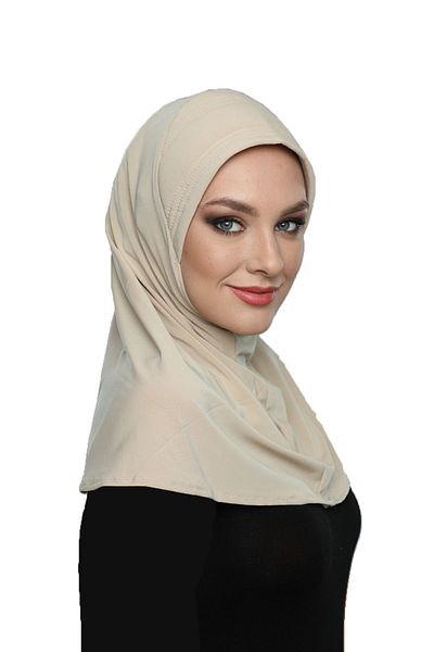 fidan bone Takmatik Απλό Μπεζ Έτοιμο τουρμπάνι Hijab Pool Bonnet Κάλυμμα προσευχής