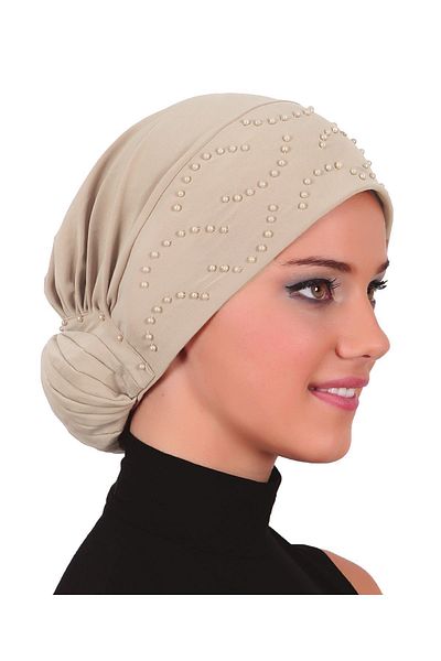 fidan bone Μπεζ έτοιμο καπό Hijab τουρμπάνι με κουλούρι