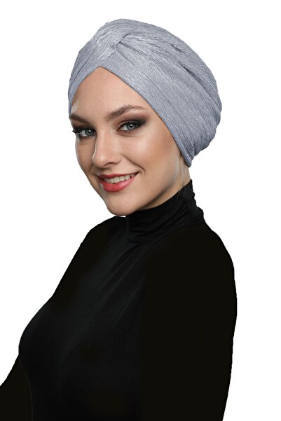 fidan bone Simli Çapraz Astarlı Açık Gri Hazır Türban Tesettür Bone Medikal Kullanıma Uygun