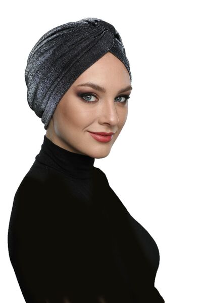 fidan bone حجاب جاهز من قماش السيلك الفضي مع أشرطة متقاطعة وبطانة، أسود وفضي،...