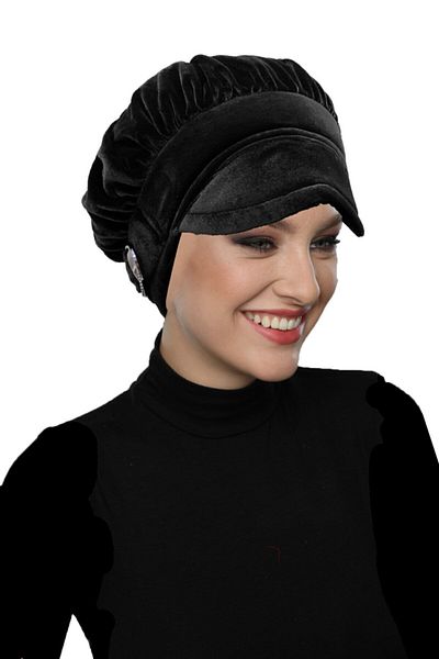 fidan bone Velvet Hat Buckle Detailed Black Ready-made Hijab Hijab Bonnet