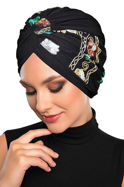 fidan bone Authentic Embroidery Motif Lined Ready Made Hijab Bonnet