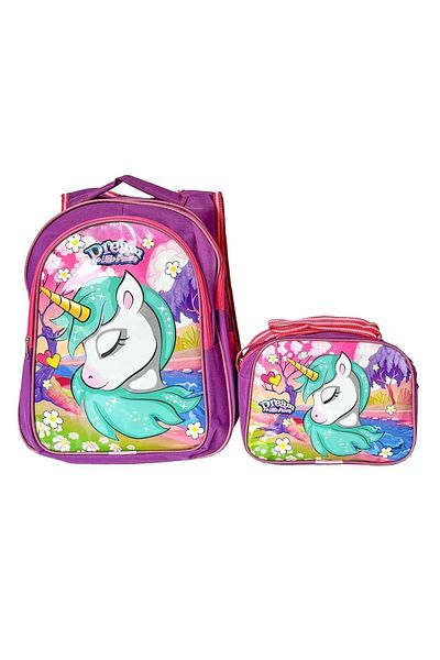 Pikas Primary School and School Bag Set with Unicorn Figure for Girl - Purple