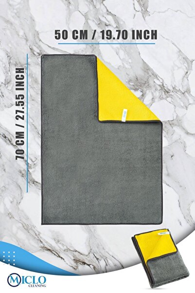 MICLO CLEANING 750 GSM Çift Taraflı Ultra Emici Oto, Araba Kurulama Bezi | 50x70cm | Mega Boy | Sarı