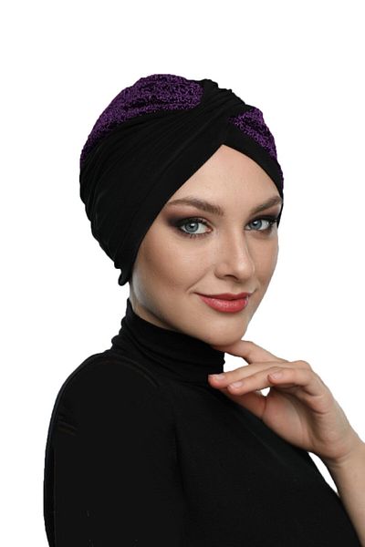 fidan bone Cross Boucle Black-purple Ready-made Turban Hijab Pool Bonnet