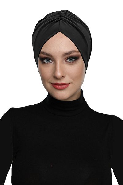 Fidan Drawstring Double-Sided Black Ready-made Scarf Hijab Pool Bonnet
